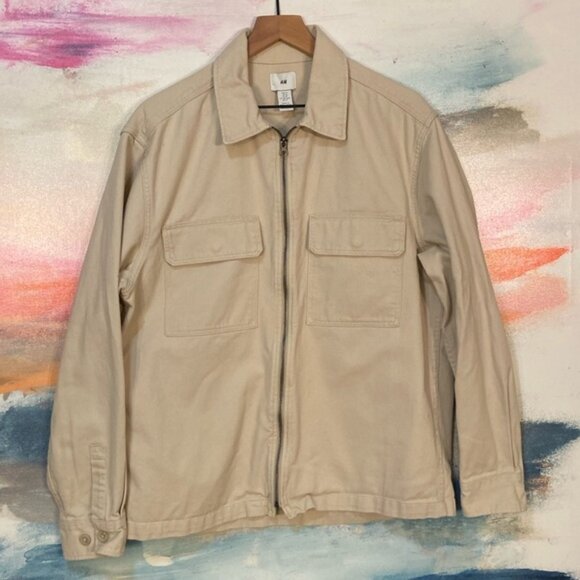 🔥NWOT🔥H&M 100% Cotton Shirt Oversized Zip Up Jacket. - Picture 1 of 7